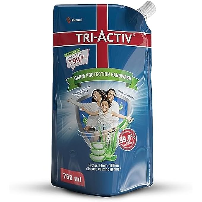 TRI-ACTIV LIQUID HANDWASH REFILL | 750ML X PACK OF 1 (750ML) | PROTECTS FROM 99.9% DISEASE CAUSING GERMS | HAND WASH REFILL PACKS WITH ALOEVERA & AVOCADO | LIQUID SOAP | GENTLE ON HANDS & SAFE ON SKIN - Image 1